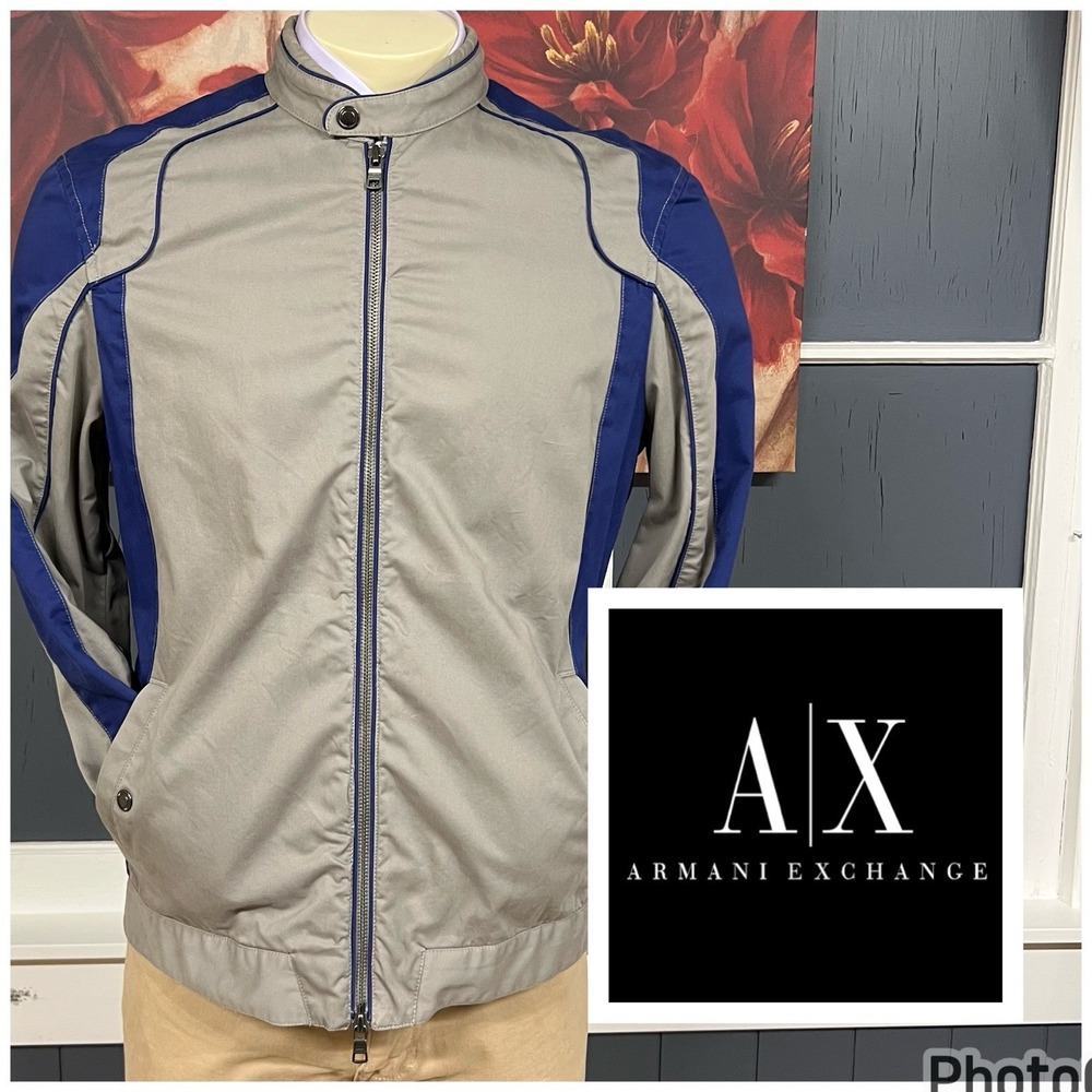 Armani Exchange 👉Actual‎ Sz Medium👈 Jacket Mens Cotton Full Zip Gray/Blue